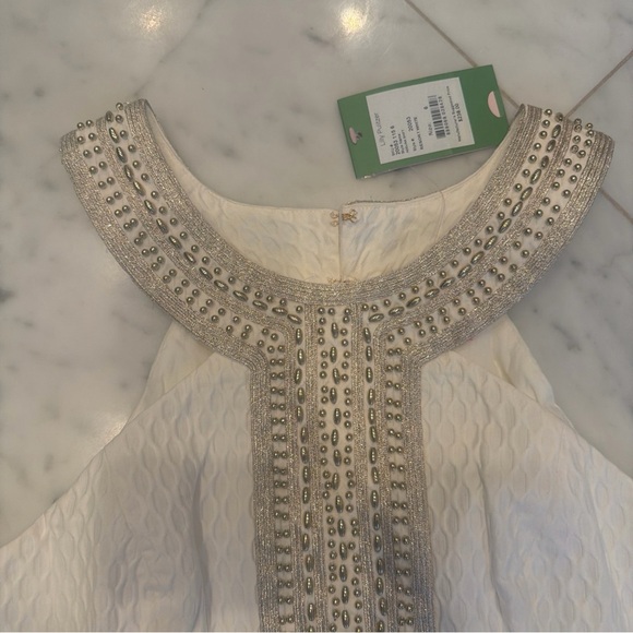 Lilly Pulitzer Resort White Adelina Shift Dress with Gold Accents Size 6 - Picture 4 of 6